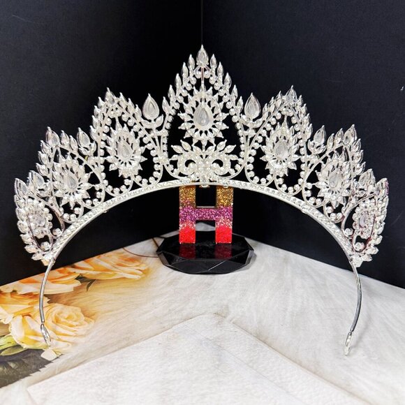 Flower crown, Wedding accessories, silver hair accessory, pink stone Tiara main image 5